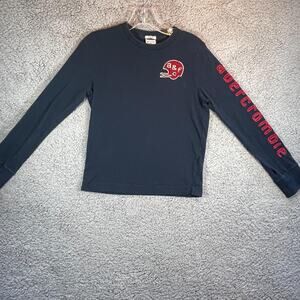 Abercrombie Kids Shirt Boys Medium Blue Long Sleeve A&F Football Chenille Patch